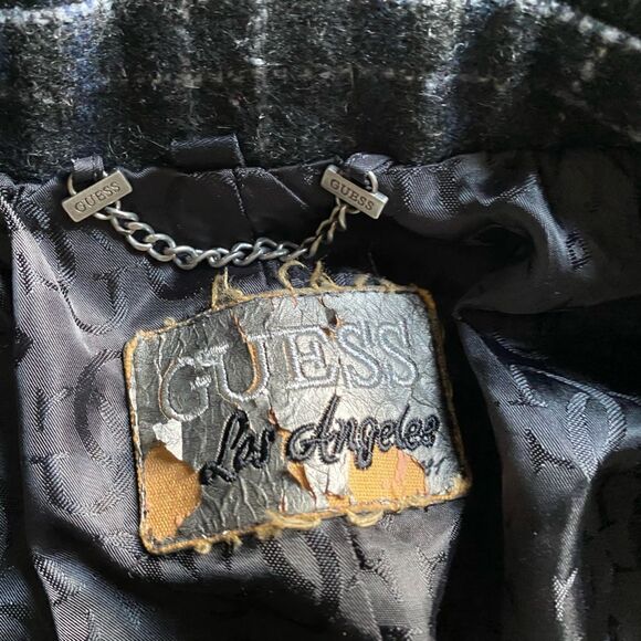 Guess Jacket Pea Coat Plaid Wool Blend Button Front Y2K Lined Women’s Sz Medium - Picture 14 of 15